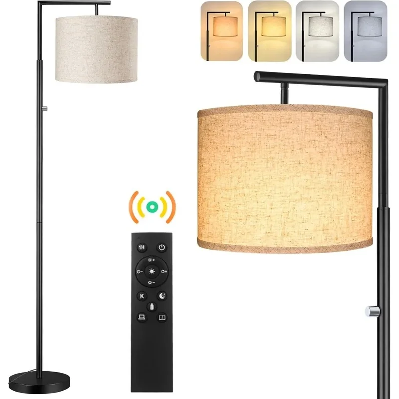 Modern Adjustable Floor Lamp with Remote, Beige Shade, 4 Color Temperature, Includes LED Bulb