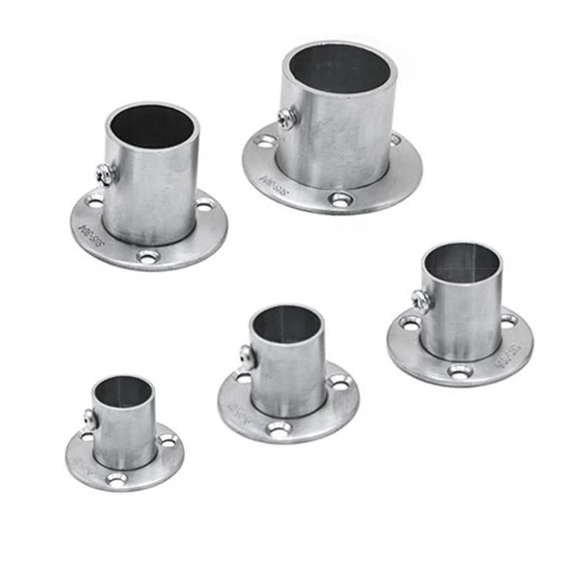 Stainless Steel Pole Socket Flange Rod Holder Wall Mount Pipe Bracket for Closet