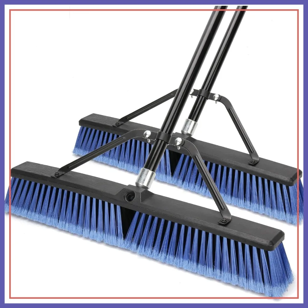 

24 inch Push Broom Outdoor for Deck Driveway Garage Yard Patio Concrete Floor Cleaning, Blue, 2 Pack