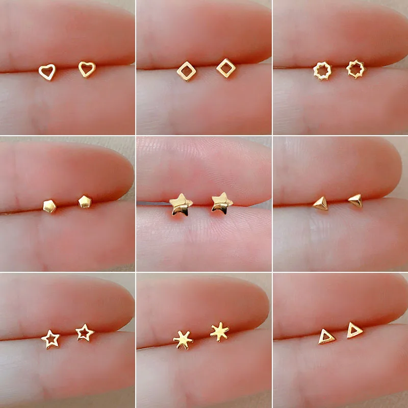 

Korean Hollow Small Heart Stars Stud Earrings for Women Student Teen Simple Tiny Minimalist Silver Color Ear Piercing Jewelry
