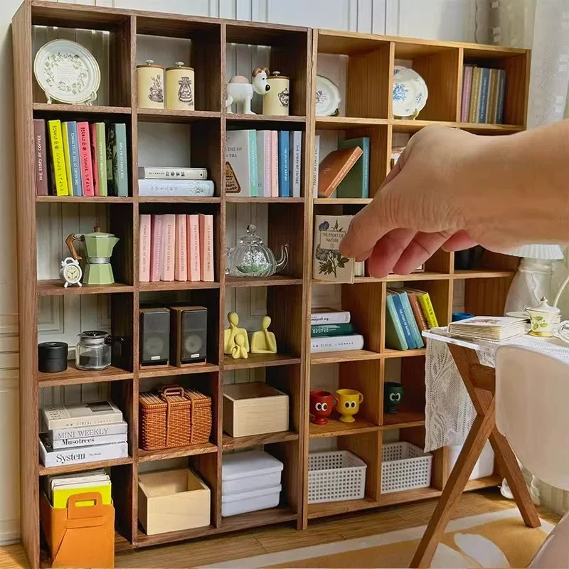 Black walnut baby with plaid bookshelf bookcase partition cherry wood mini miniature furniture