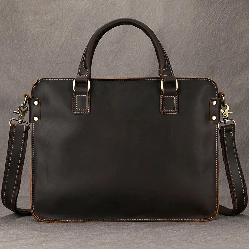 Maletín de cuero Crazy Horse Vintage para hombre, bolso de negocios de gran capacidad, bolso de mensajero de hombro para hombre, moda para portátil de 14 "B