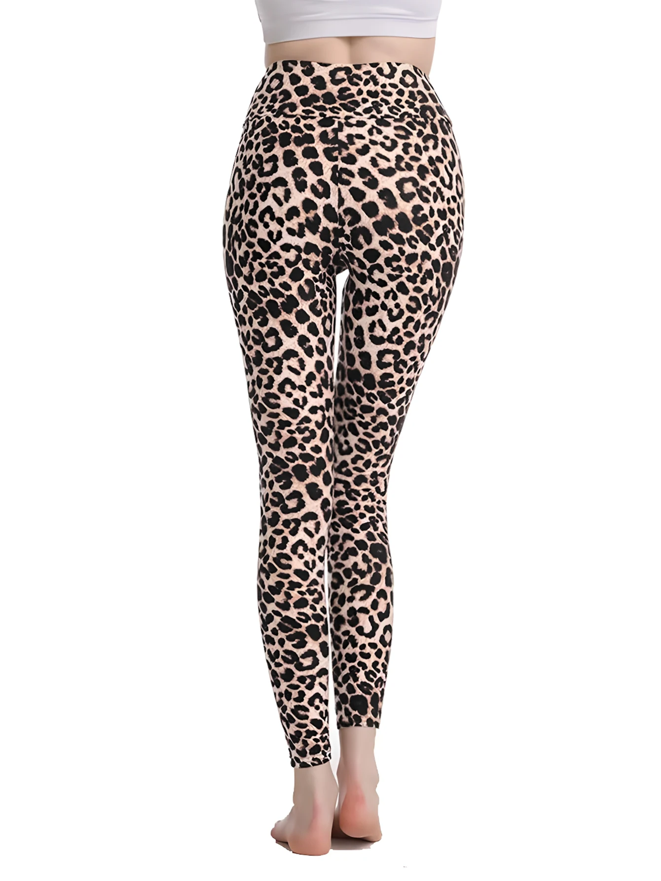 Printed leopard print leggings for women high-waisted yoga fitness elastic quick-drying tight running nine-point pants