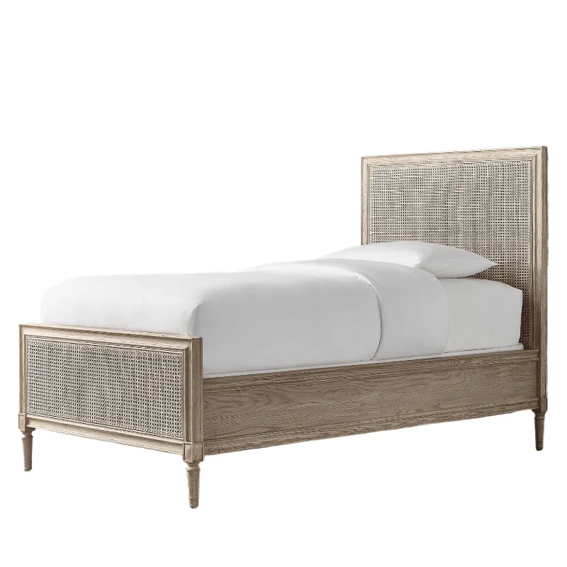 

Vintage rattan double neoclassical French solid wood carving flower bed South East Asia style master bedroom marriage bed