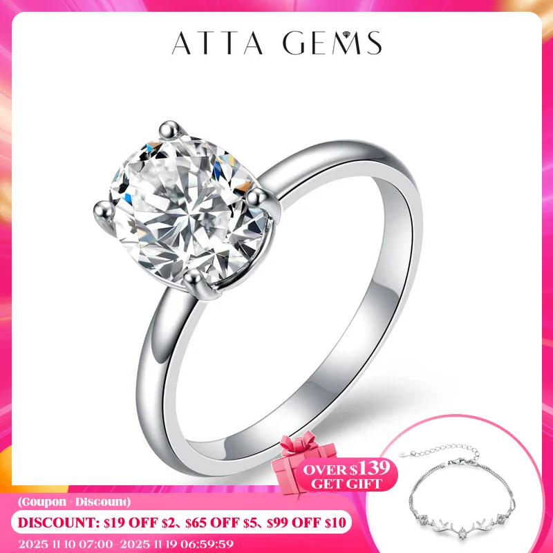 

ATTAGEMS Au585 14K Yellow Gold Oval Cut 2.0CT Moissanite Ring DVVS1 forWomen Men Classic Handmade Wedding Rings with Certificate