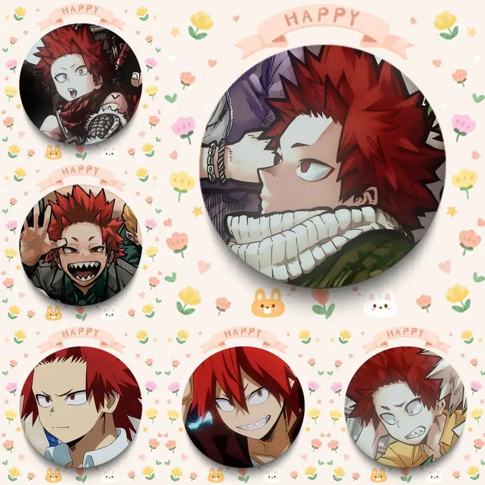 1pc Cartoon Character Eijiro Kirishima Badges 25 32 44 58 75 mm Round Cosplay Pin Bag Decor Fans Collect Friends Gifts Brooch So
