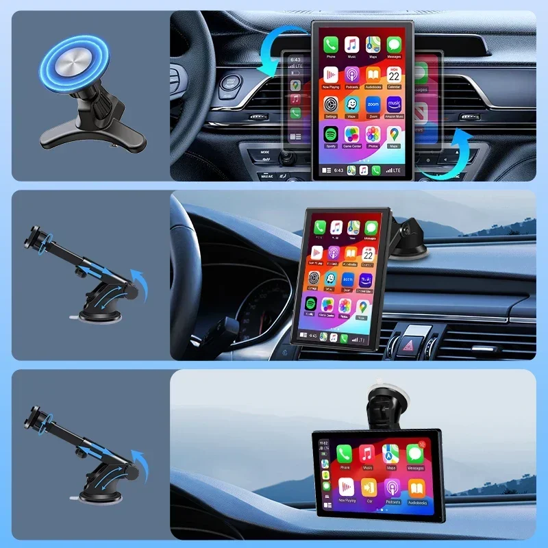 Pemutar Video Radio Mobil 7 "/9" Carplay Nirkabel Android Monitor Mobil Otomatis Navigasi GPS Stereo Mendukung Layar Horisontal/Vertikal