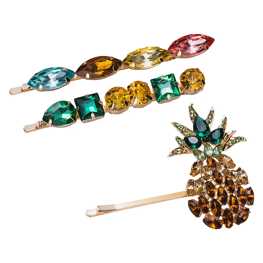 3 قطعة مقاطع الشعر حجر الراين الاكريليك الأناناس تصميم للنساء موضة المشابك الأناناس دبوس الشعر أصحاب تصفيف الشعر #4