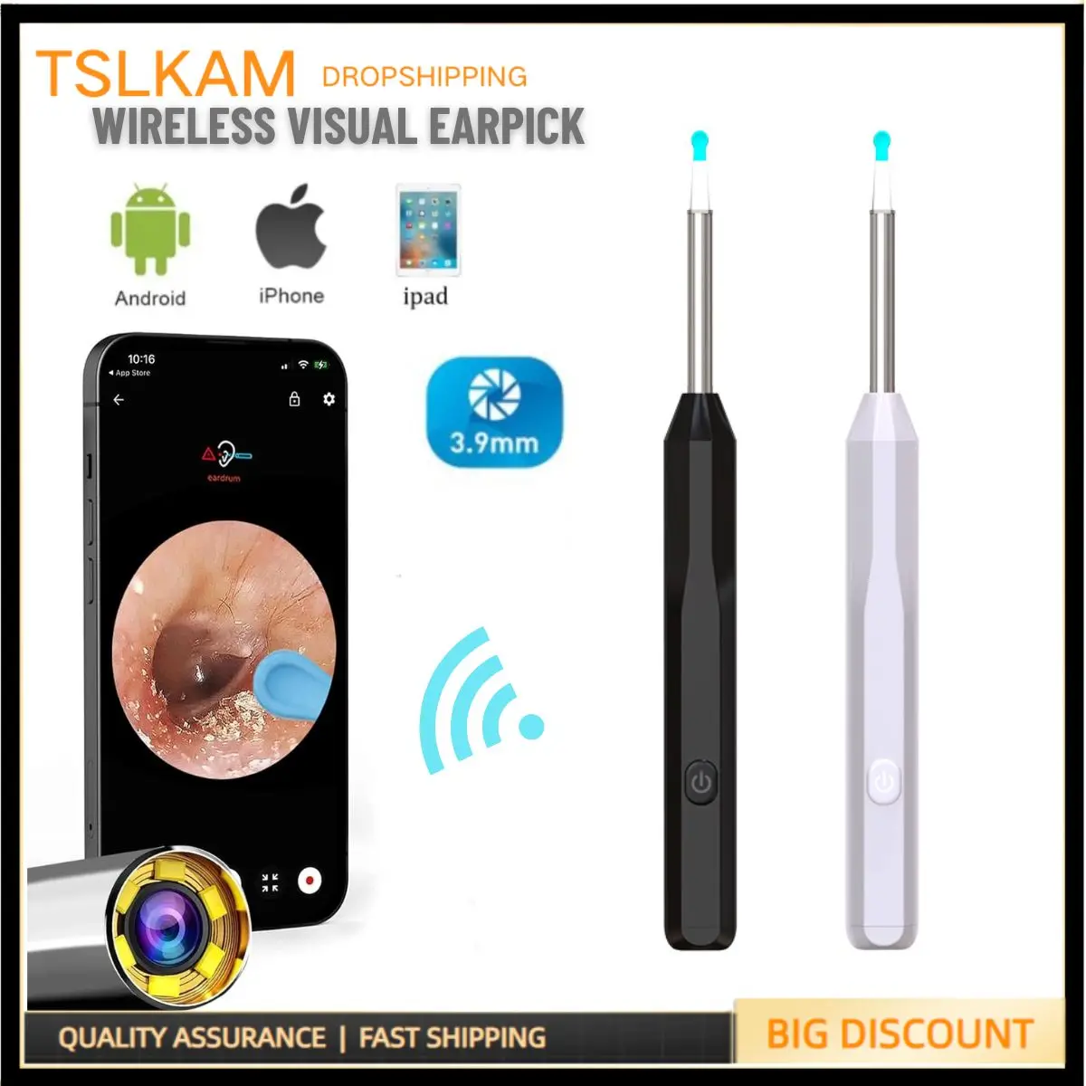 

Wireless Smart Visual Ear Cleaner 1080P Ear Stick Otoscope Ear Wax Removal Tool Earpick Camera Ear Endoscope for iOS Android