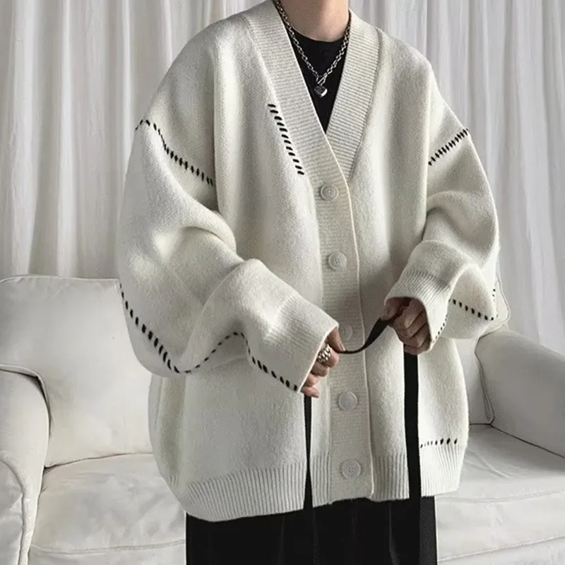 

Men's Knitted Cardigan Jaet Loose Fit Thiened Outerwear Casual Sle V-Ne Long Sve Sweater for Autumn Spring Winter