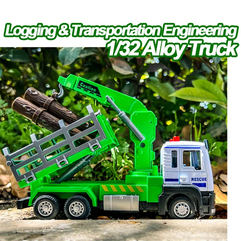 Diecast Alloy Truck Model 1/32 Logging Transport Engineering Truck Moveble Led Electric Vehicle Toys Fo Boys Children's Car Toy