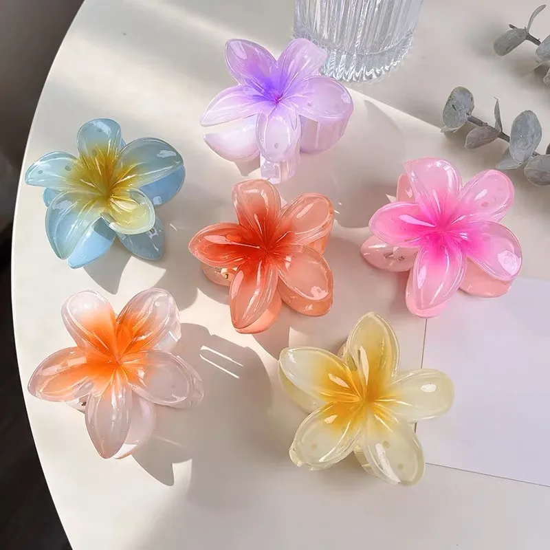 Acrylic Hair Claw Flower Hairpin Multicolor Simulation Plumeria Headwear Hair Clips Spring Summer Hair Accessories