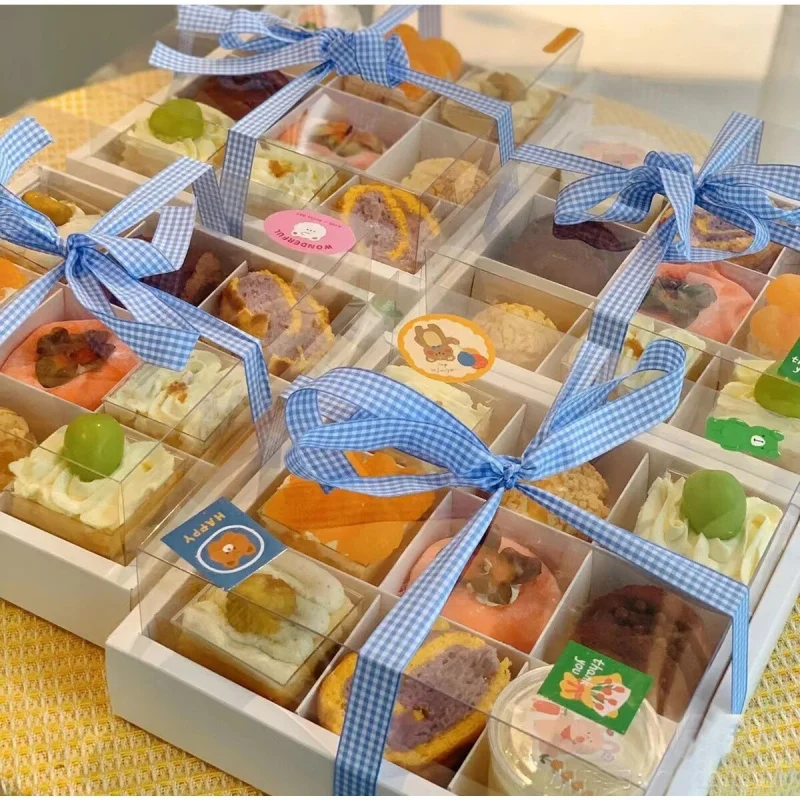 Custom. Tall Transparent Nine-Grid Packing Box Takeout Hot Pot Fruit Sushi Kraft Paper Packaging Box Muffin Cup Dessert Box
