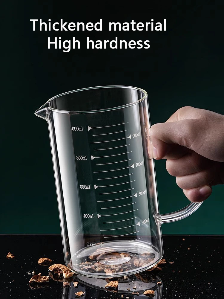 YWDL 1/2 Stück Glas-Messbecher mit Griff, hitzebeständiger Laborbecher, Küche, Milch, Kaffee, Messbecher, 250/350/500/1000 ml – Detail 5