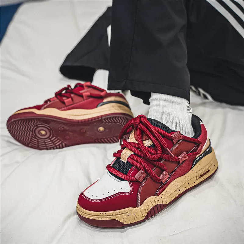 Red Casual Sneakers Comfort Lace-Up Men\'s Skateboard Shoes 2024 Fashion Hip hop Sneakers Men Streetwear Shoes