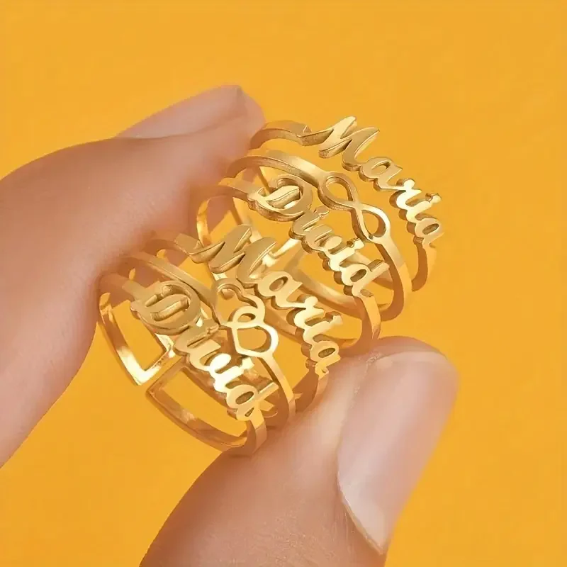 Custom Two Name Rings With Infinite Symbol For Women Gold Color Stainless Steel Personalized Broad Surface Rings Anillos Jewelry