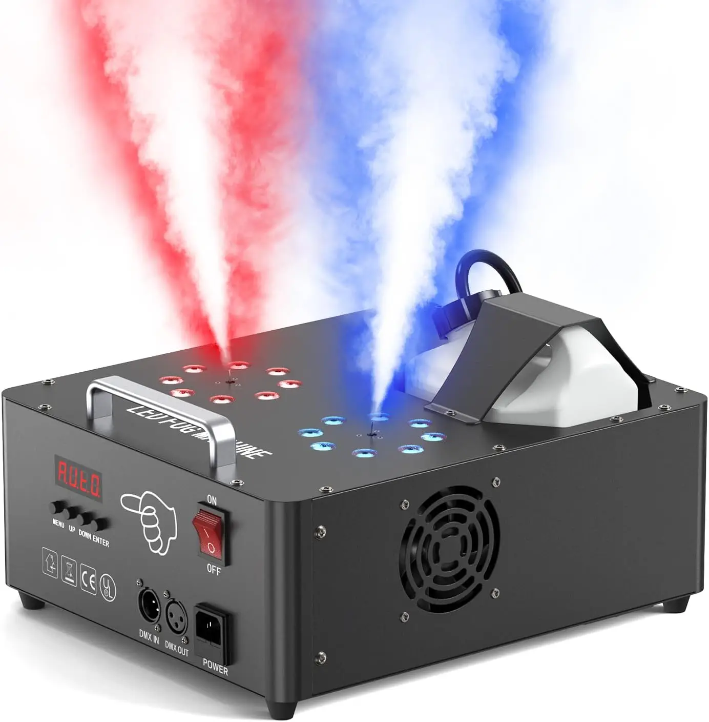 2000W Fog Machine Dual Nozzle 16 RGB LED DMX Control Adjustable Smoke Direction 25L Tank LCD Display 30000CFM Halloween Christma