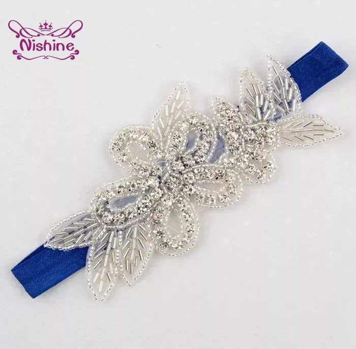 1PCS Baby Girls Crystal Flower Leaf Christening Bridal Elastic Headband Rhinestone Hair Band Kids Party Photography Props