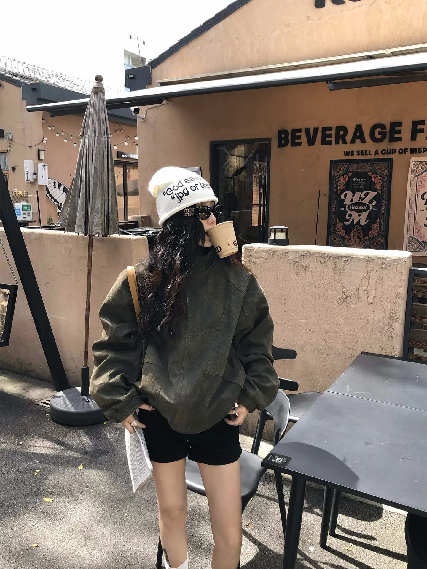 

American Retro Patchwork Loose Fit Stand Collar Workwear Jaet Outerwear ex Casual Sle Polyester Cotton Blend