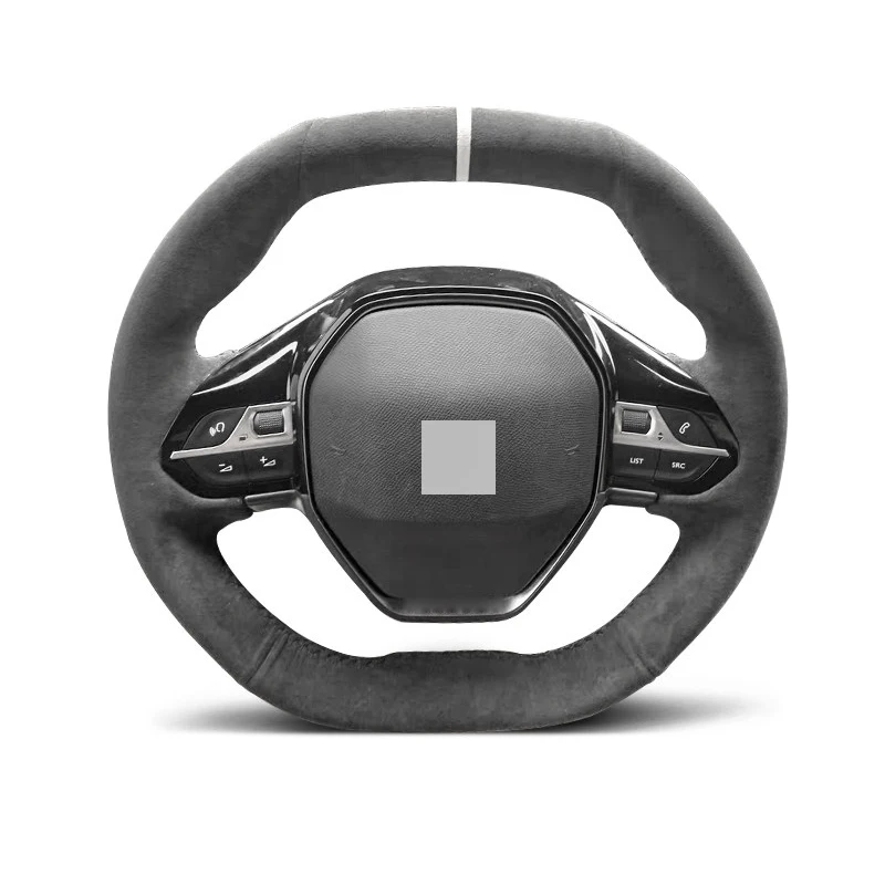 Genuine Leather Suede Steering Wheel Cover Wrap Black Thread Car Accessories for Peugeot E-208 / 508 / 208 / 3008 / 4008 / 5008