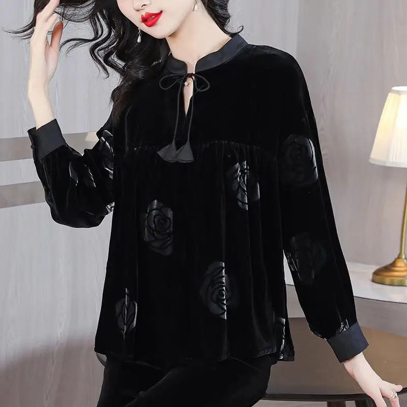 

Ladies Brand Women's Clothing Autumn and Winter New Item Imitation Gold Velvet Shirt Loose Size Middle-aged Elderly Mother Top