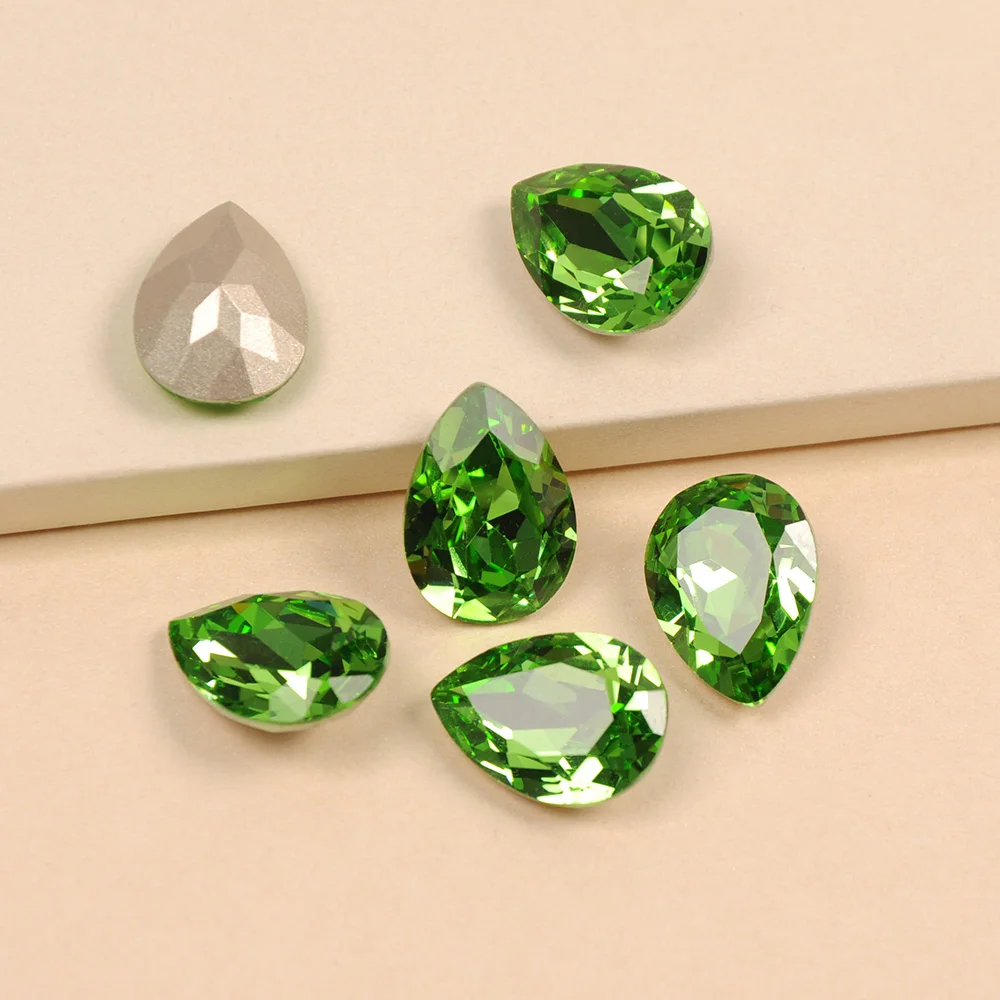 Dorp Shape Peridot Color Nails Strass Crystal K9 Fancy Popular Rhinestones Pointed Back Gems for 3D Nail Art Decorations