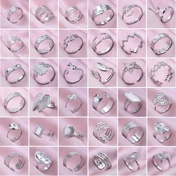 6pcs/lot Various Steel Color Rings Star Sun Feather Leaf Stainless Steel Rings No Fade Jewelry For Women Girls Accessories Gifts