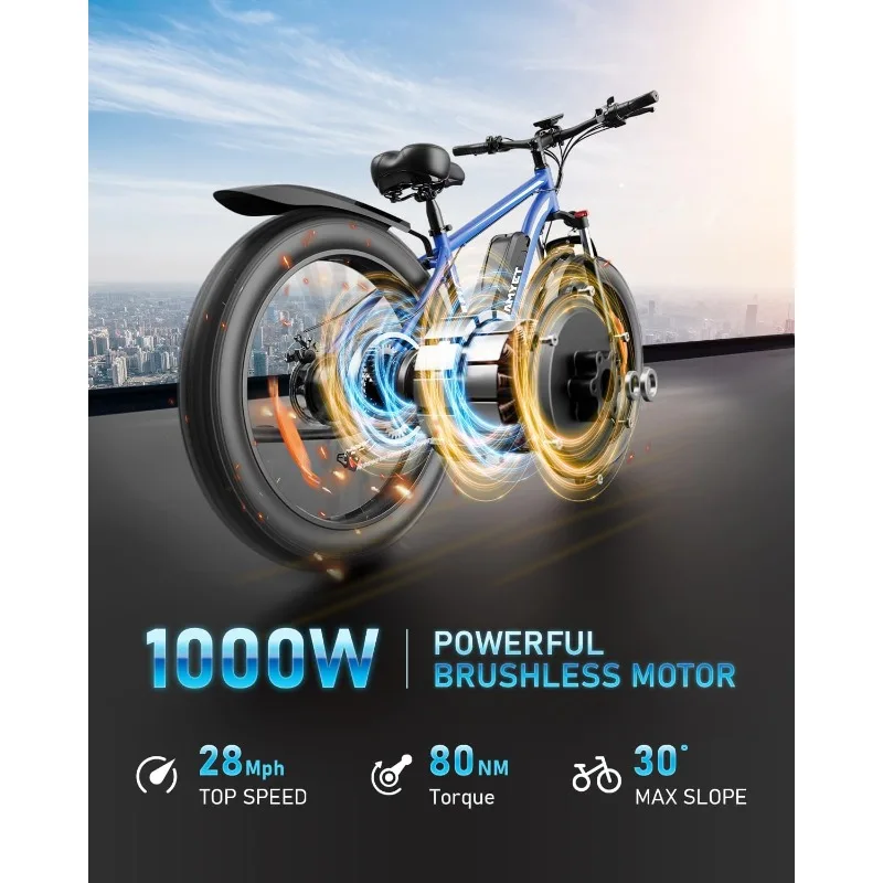 دراجة للبالغين الذروة 1500 واط دراجة كهربائية 48 فولت 15AH (720WH) بطارية دراجة كهربائية 26 "الدهون الإطارات الجبلية 28mph 7 S