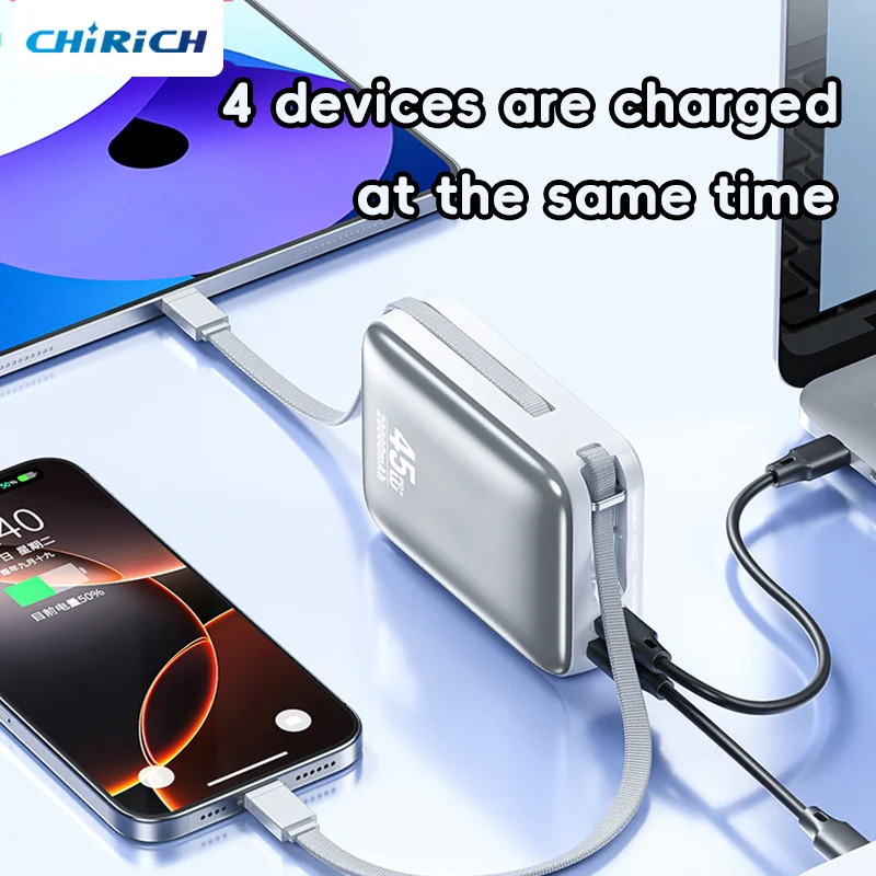 PD 45W 20000mAh Power Bank Portable Large Capacity External Battery Type-C Cable 10000mAh Fast Charger For Macbook Laptop iPhone
