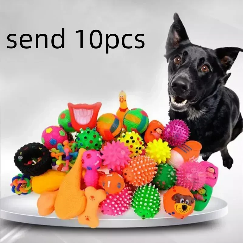 10pcs Dog Toys Bite Resist Interactive Ball Vinyl Squeaky Quack Chew Sound Play Fetching Training Teeth Clean Pet Supplies