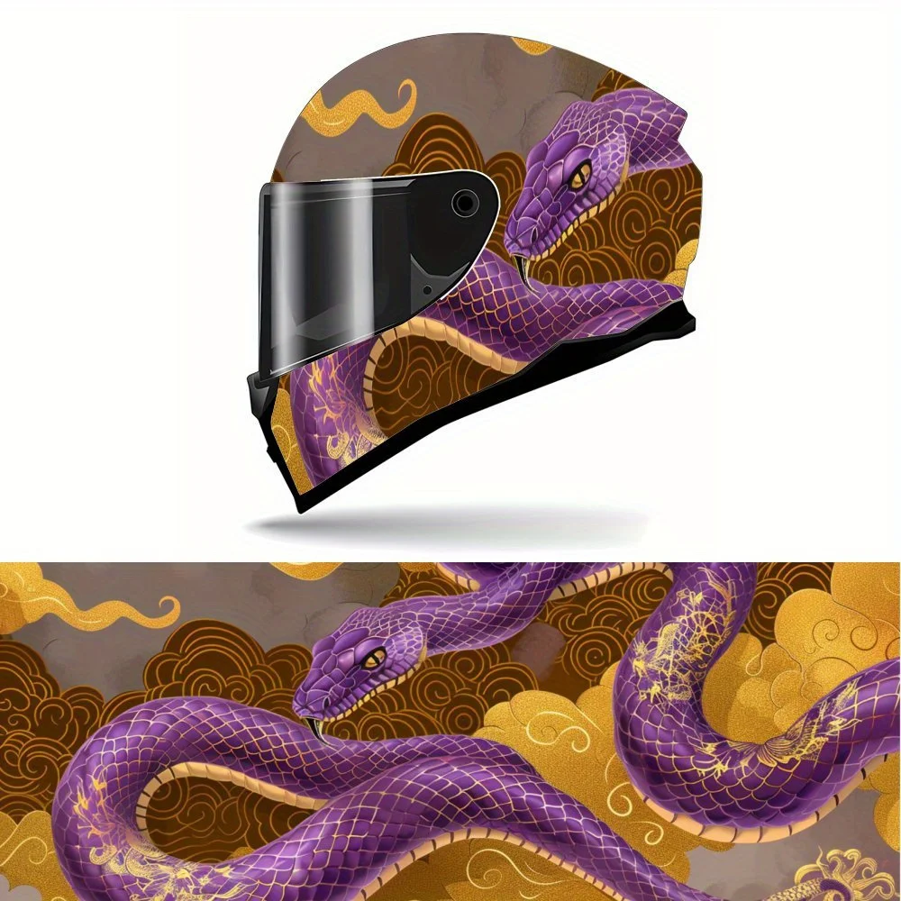 Purple Snake and Auspicious Cloud Dancing PVC Motorcycle Helmet Vinyl Wrap, Self-Adhesive Waterproof Sticker, Anti-Scratch Decor