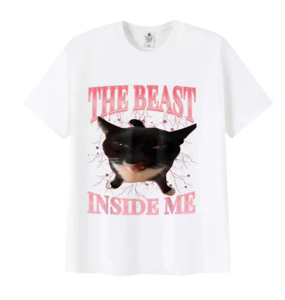 The Beast Inside Me Funny Cat Meme T Shirt for Man Woman Summer Harajuku Vintage T-shirt Unisex Casual Oversized Cotton T-shirts