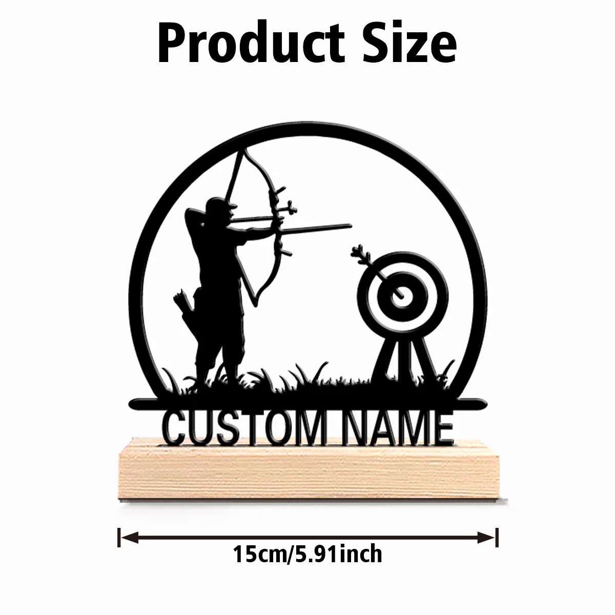 1pc New Design Personalized Custom Archery Metal Statues With Wooden Base Tabletop Decoration Sports Enthusiast Gift With Wooden view 2