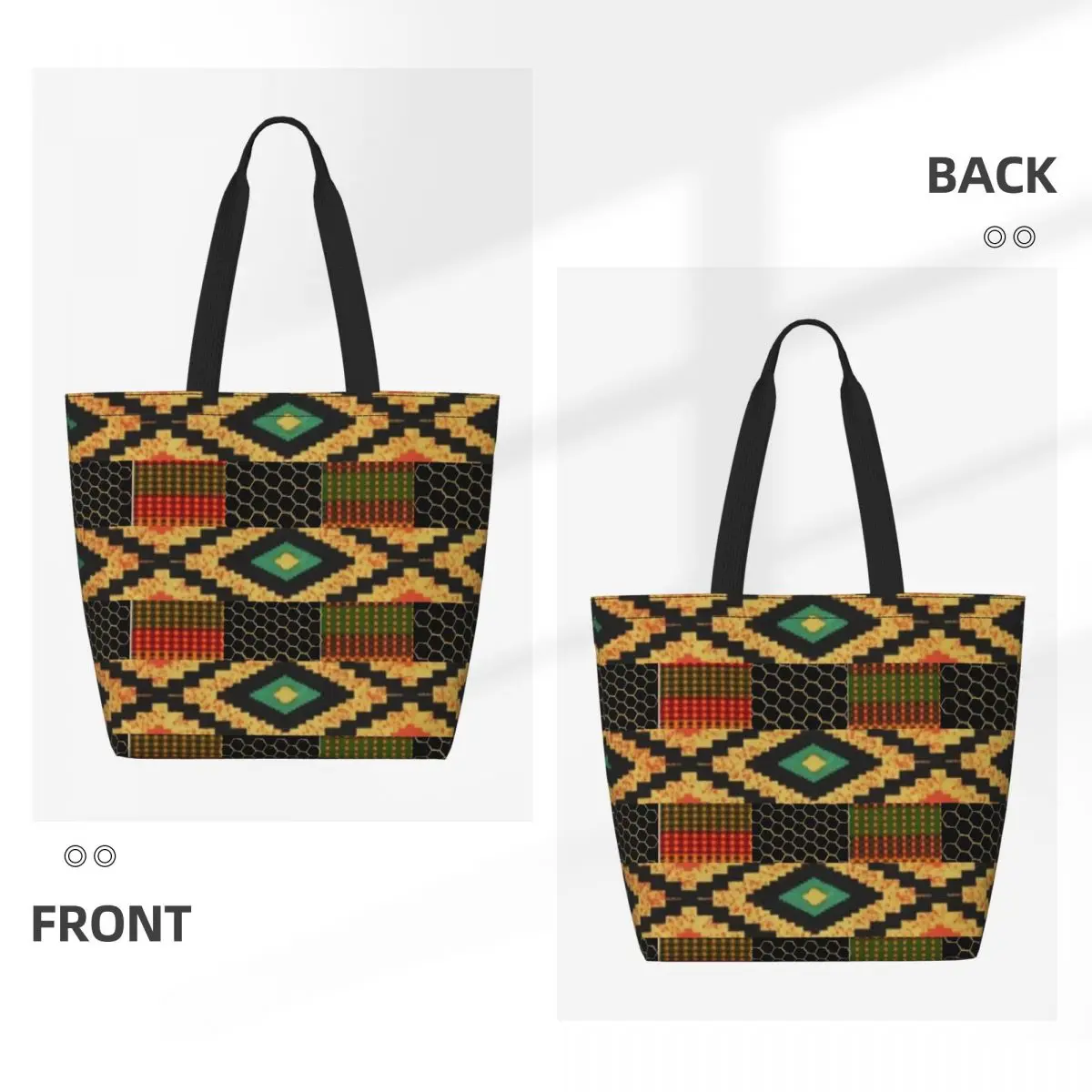 Bolso de compras con patrón de Ankara africano colorido para mujer, bolso de hombro de lona, lavable, estilo bohemio, compras de comestibles