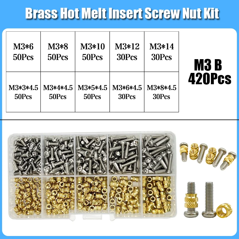 Messing Einsatz Mutter Edelstahl Schraube Lötkolben Spitze Wärme Set 3D Drucker Kunststoff M2 M3 M4 Kupfer Hot Melt Bolzen Mutter Einsätze – Detail 18
