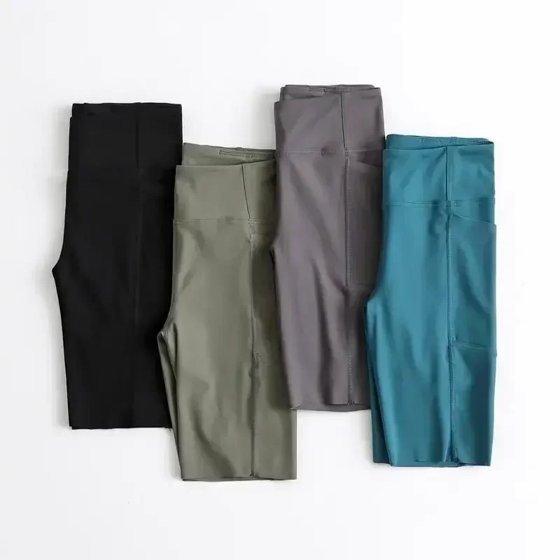 Pantaloncini da yoga da donna Lemon Fitness Sport Pantaloni da allenamento attillati a vita alta con tasche Pantaloncini da ciclismo da corsa Pantaloncini da palestra