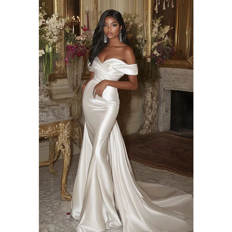 Customized New Elegant And Atmospheric Mermaid Wedding Dress With Satin Sweetheart Neckline And Shoulder Design Vestido De Noiva