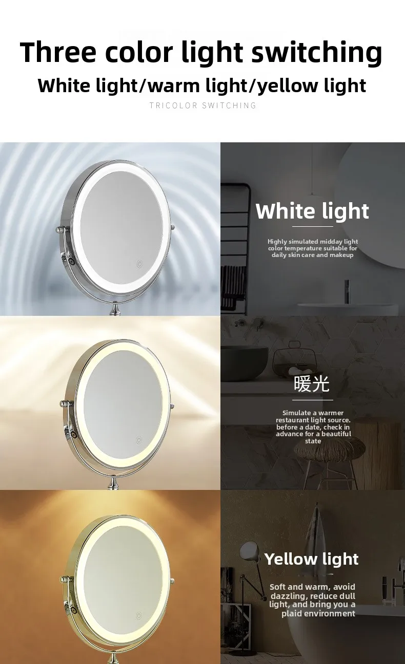 8inch Charging Wall Mounted Shower Mirror with Lights,Double Sided 5/10X Magnifying Makeup LED Mirror Vanity Dressing Mirror