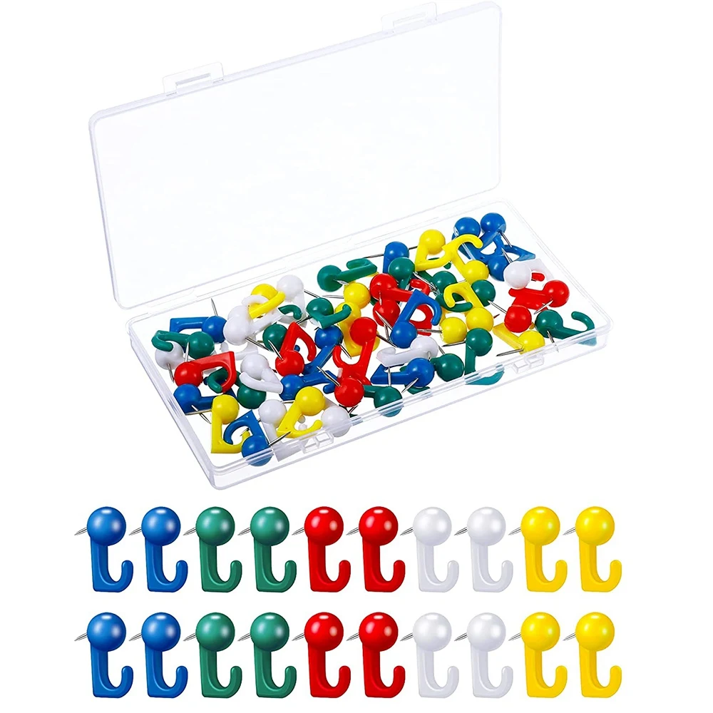 50Pcs Push Pin Hooks Plastic Push Pins Wall Hook Thumb Tacks Marking Pins for Cork Board Map Photos Calendar Mixed Color