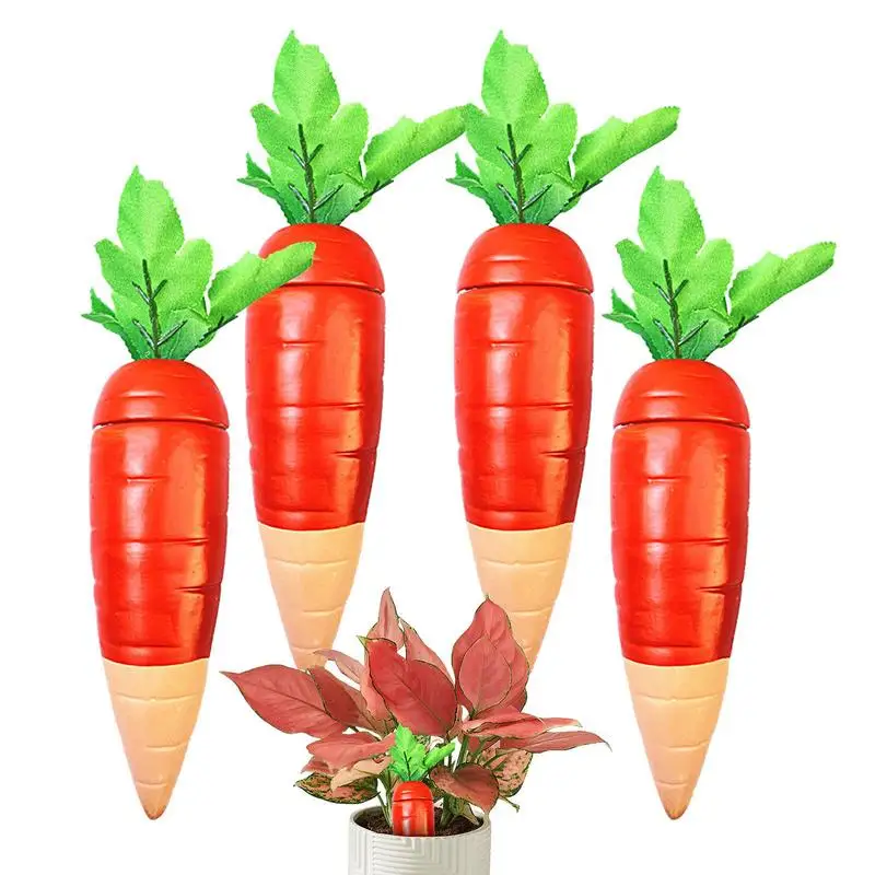 Terracotta Watering Spikes 4pcs Slow Drip Terracotta Watering Spikes Vertical Watering Supplies Decorative Carrot Shape Planters