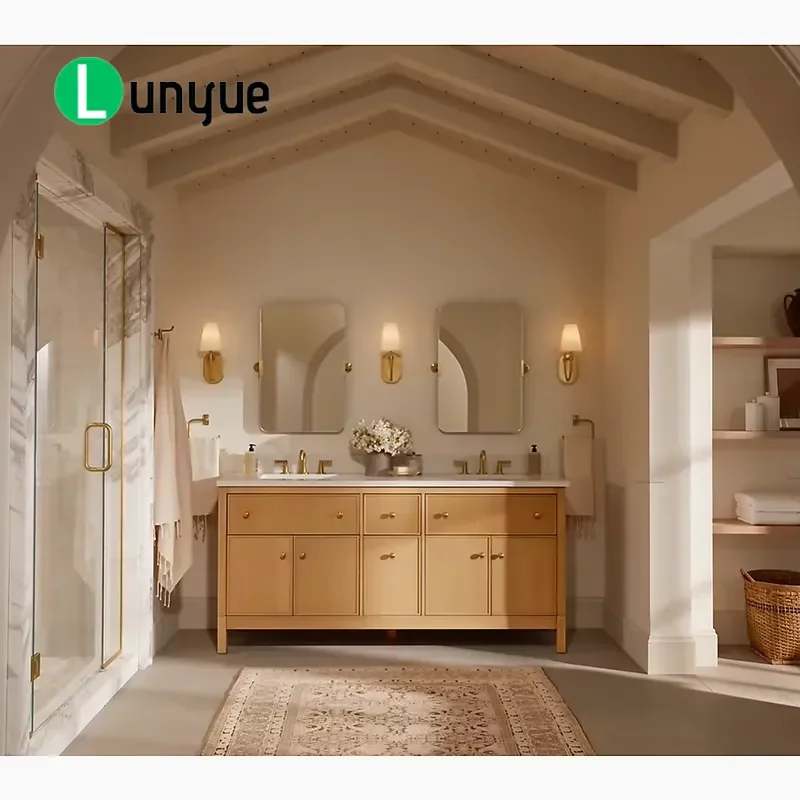 Modern White Oak Solid Wood Bathroom Vanity with Quartz Top 73 Inch Floor to Ceiling Storage Cabinet for Contemporary Home