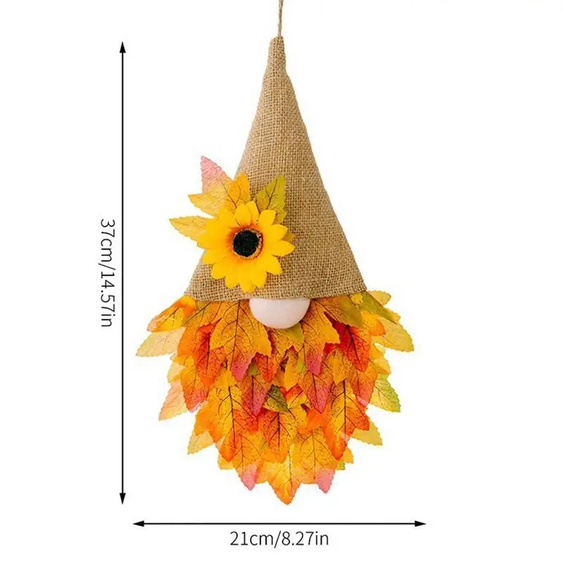 Thanksgiving Wreath With Lights Fall Gnome Door Decoration Hangable Porch Garland Artificial Flower Wreath For Party Wall Window