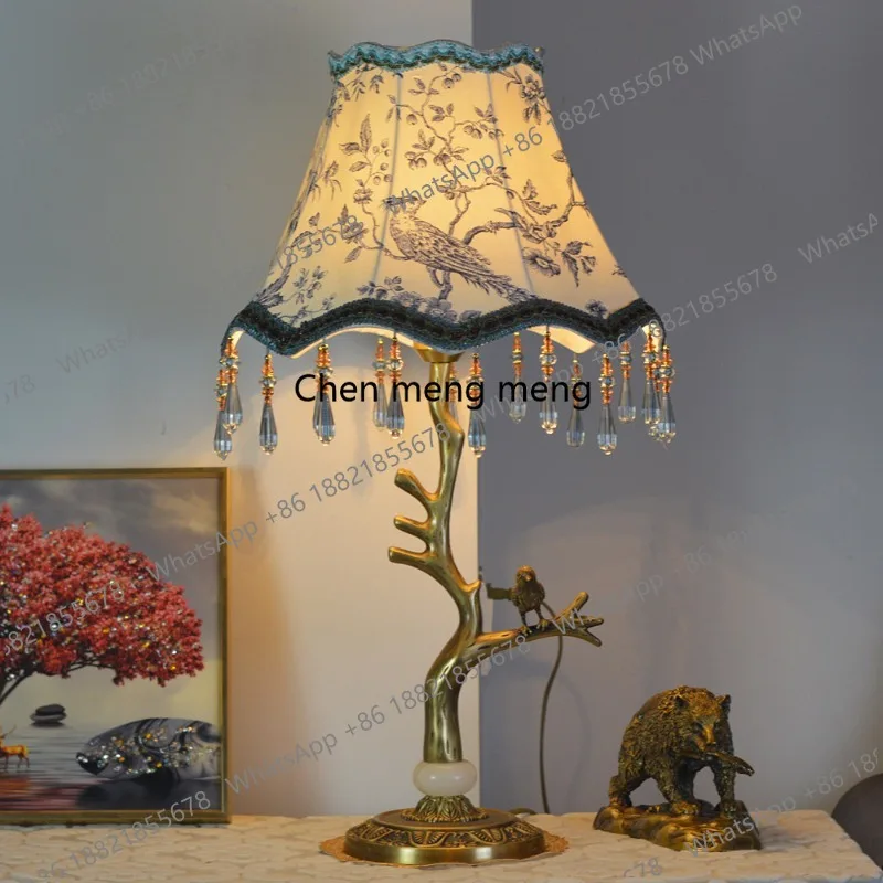 

French retro study new Chinese all-copper American fabric desk lamp bedroom bedside lamp European living room