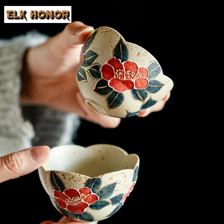 100ml Pure Hand Painted Carving Camellia Teacup Japanese Tea Bowl Sample Tea Cup Tea-tasting Fragrance Cup Chazhan Master Cups