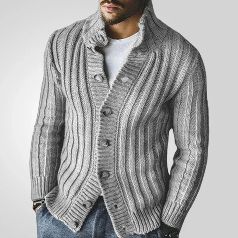 

Men Cardigan Stand Collar Sweaters Coat Knitted Full Sleeve Single Breasted Solid Knit Open Stitch Casual Coats Autumn Winter