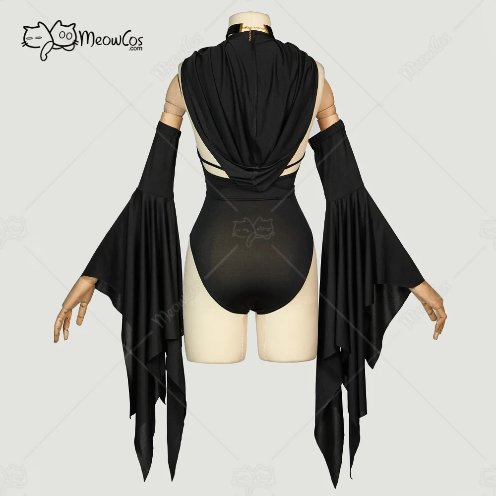 MEOWCOS Women's Bodysuit Gothic Hoodied Onesie Halloween Cosplay Costume with Bell Sleeves - Image 2