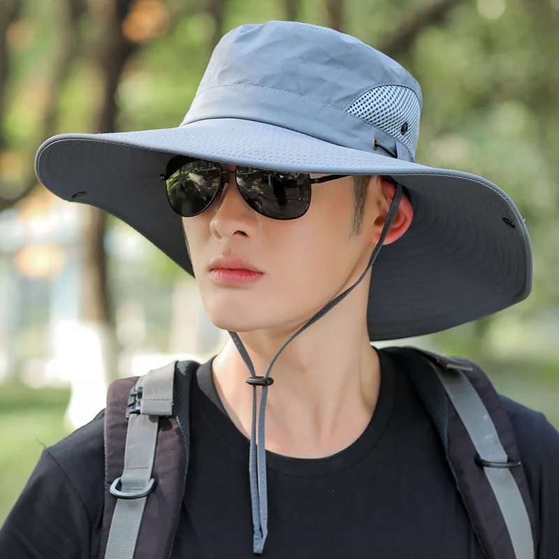 Added Brim  Men's Spring and Summer Fishing  Breathable Bucket Outdoor Sunshade Mountaineering Hat Spot Wholesale