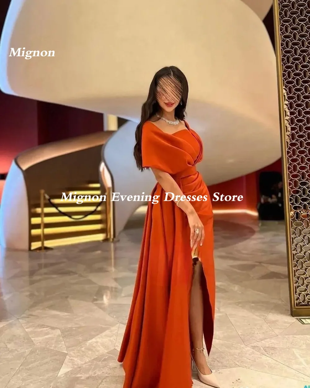 Mignon Satin Mermaid Boat Neck Cap-straps Prom Gown Evening Ankle-length Ruffle Formal Elegant Party Dress for Women 2023