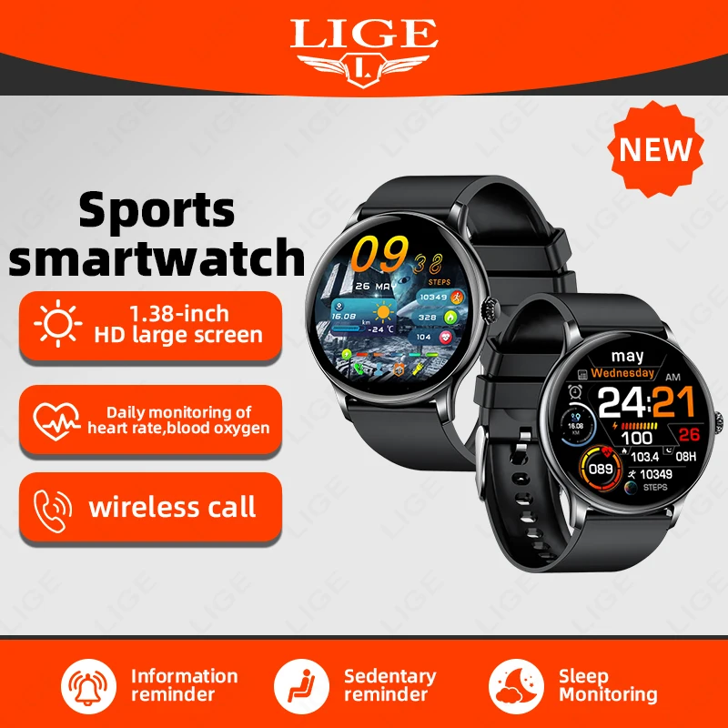 

LIGE Smart Watch Sports Fitness Men Women Heart Rate Health Monitor Bluetooth Call IP68 Waterproof Watch Alarm Clock Smartwatch