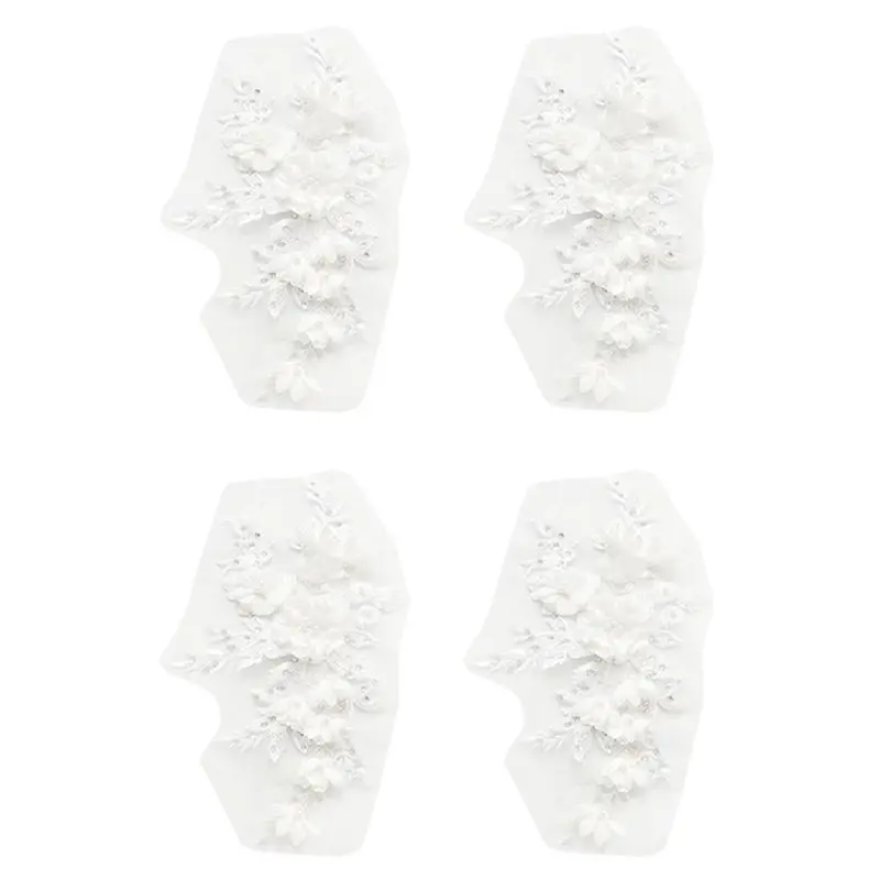 

TEXU 4X Beaded Hot Drilling Lace Bridal Beaded Flowers Embroidery Patches For Clothing Wedding DIY Decor Dress Iron
